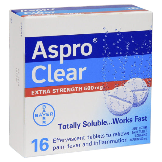 Bayer Pain Relief Aspro Clear Extra Strength Aspirin 500mg Tablets