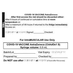 Aero Healthcare Sundry Items Astra Zeneca Vaccine Labels