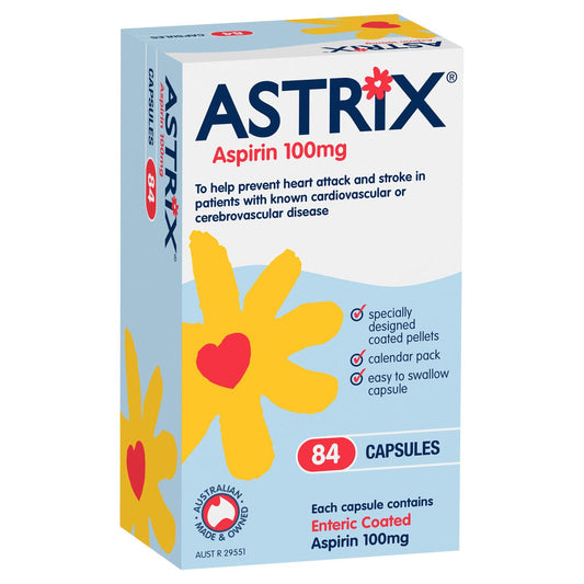 Astrix Analgesics Astrix Aspirin 100mg Capsules - Enteric Coated