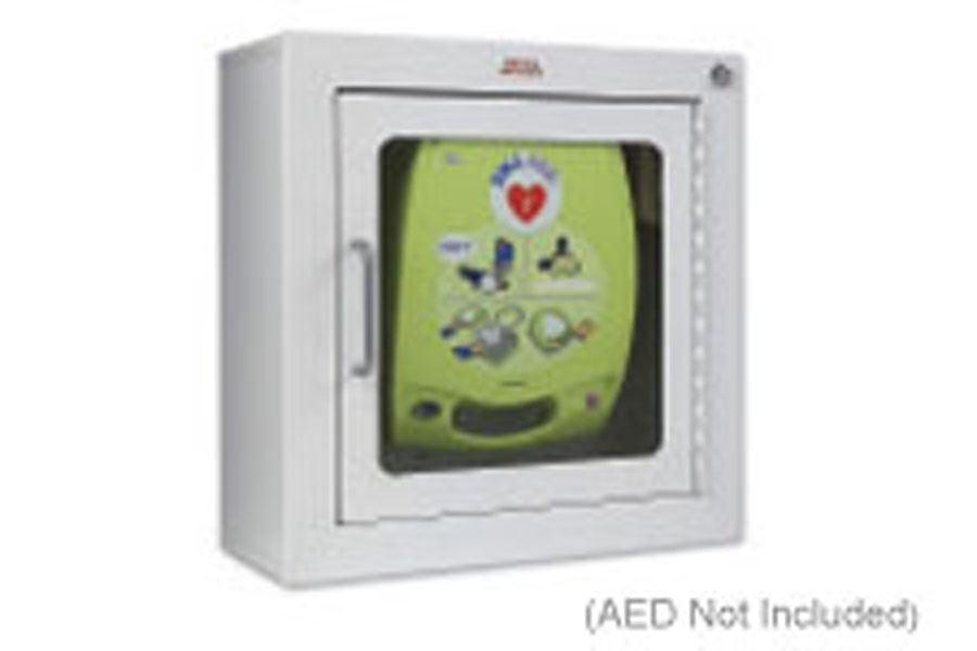 Standard AED Mounting Wall Cabinet with Alarm (7" deep) for AED Plus on a bracket (no carry case) and spare electrodes