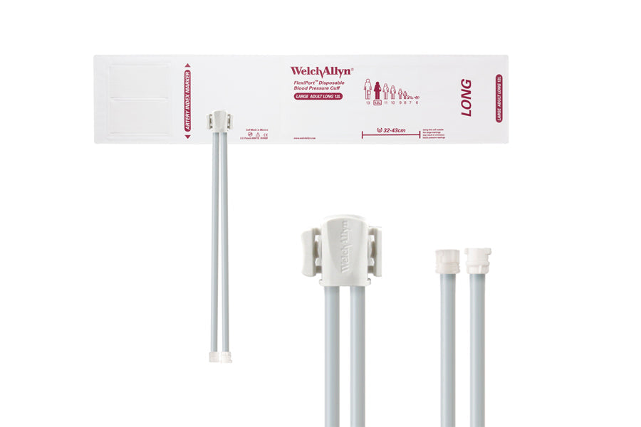 Hillrom - Welch Allyn Soft Disposable FlexiPort Cuff - Two-Tube Male Female Locking Connector (Box 20), Large Adult Long, Size 12L, 32-43 cm