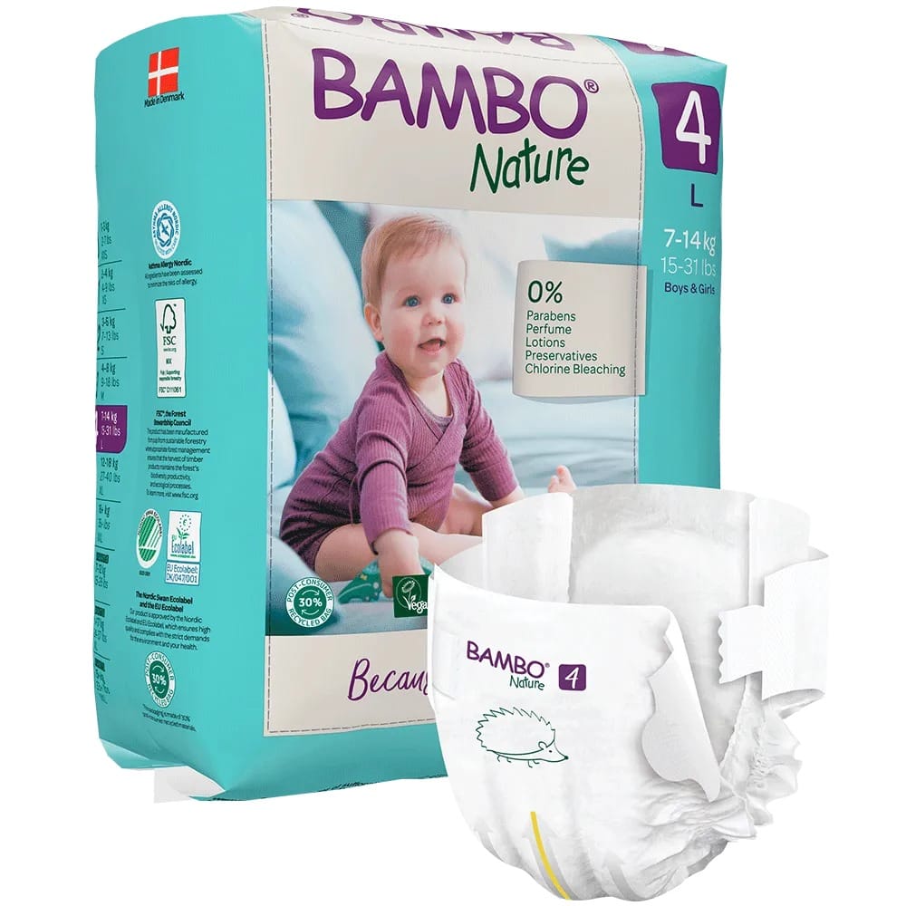 Bambo Nature Eco Nappies – Size 4 L (7–14 kg), 24 Nappies – pack