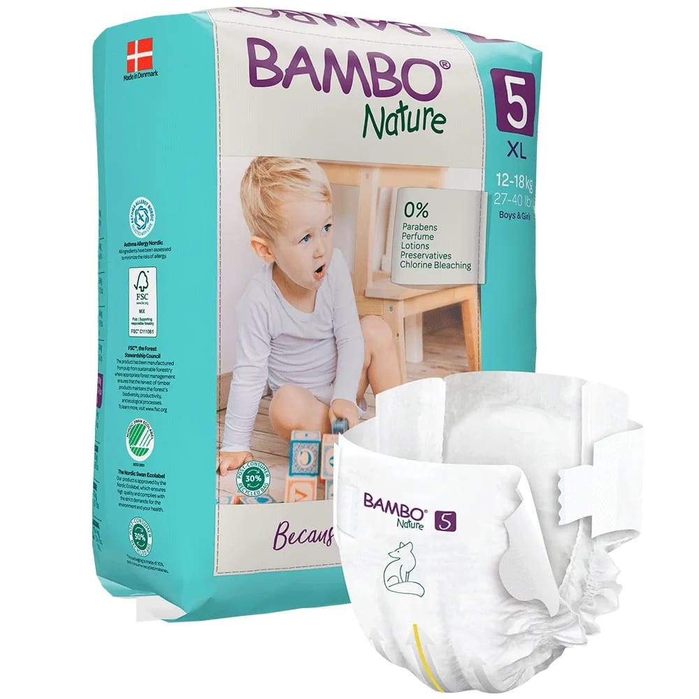 Bambo Nature Eco Nappies – Size 5 XL (12–18 kg), 22 Nappies – pack