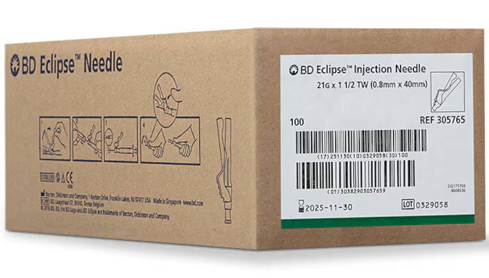 BD Eclipse Safety Needle Single Use Sterile 21G x 1.5'' - Box of 100