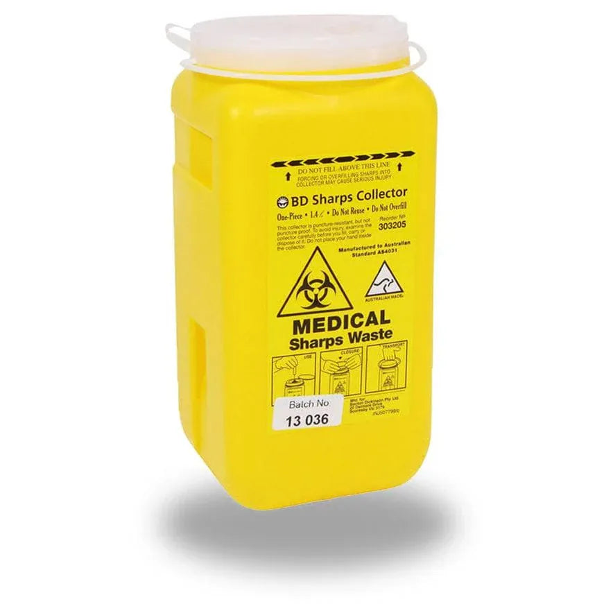BD Medical Sharps Containers 1.4L / One Piece / Yellow BD Sharps Collection Waste Bins