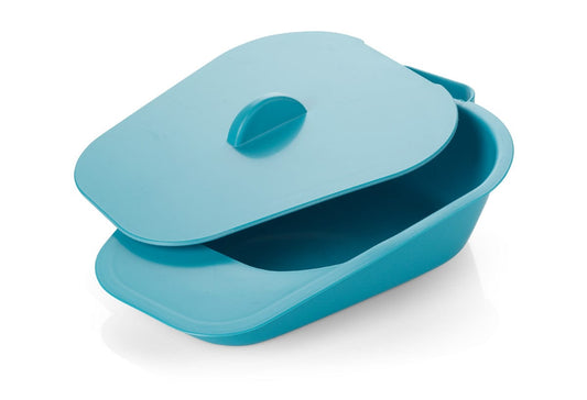 NRS Health Bedpan with Lid, Slipper Type, UK made, 335 x 245mm, Green Polypropylene Recycla
