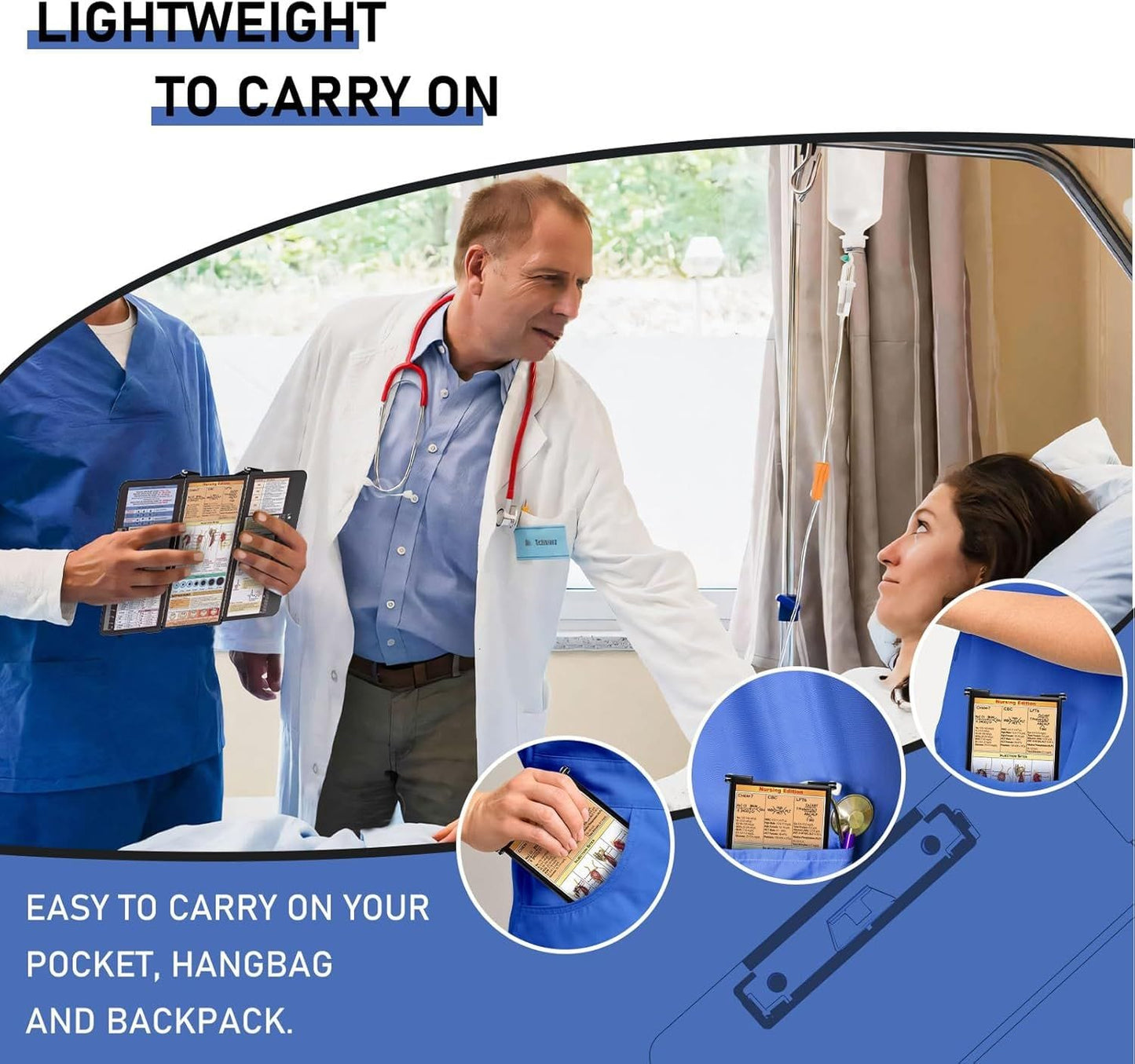 Black Waterproof Aluminum Tri-Fold Nursing Clipboard with Pen Slot - Lightweight Pocket-Sized A4 Document Holder & 180° Flat Writing Pad
