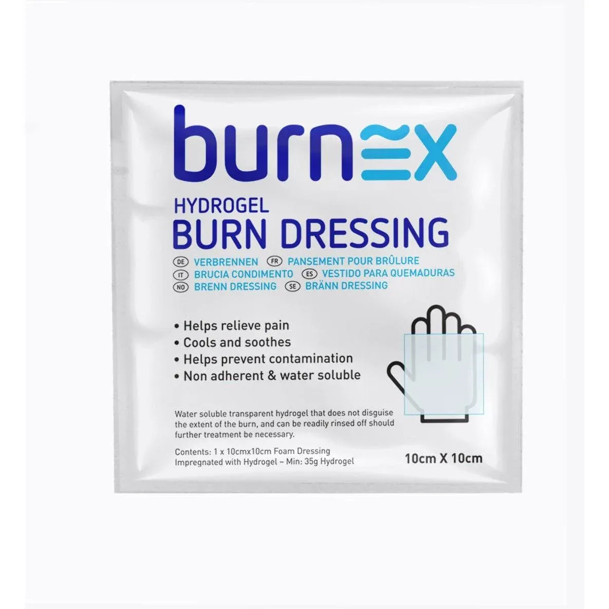 Burnex Burns Treatment 10cm x 10cm Burnex Hydrogel Gel Burn Dressings