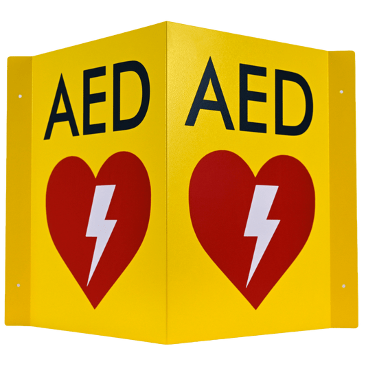 CARDIACT Metal Yellow AED Angle Bracket Sign - Large