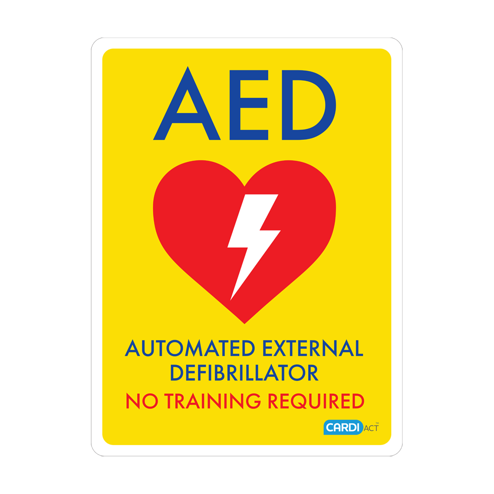 CARDIACT Yellow Poly AED Sign - No Training Required 22.5 x 30cm