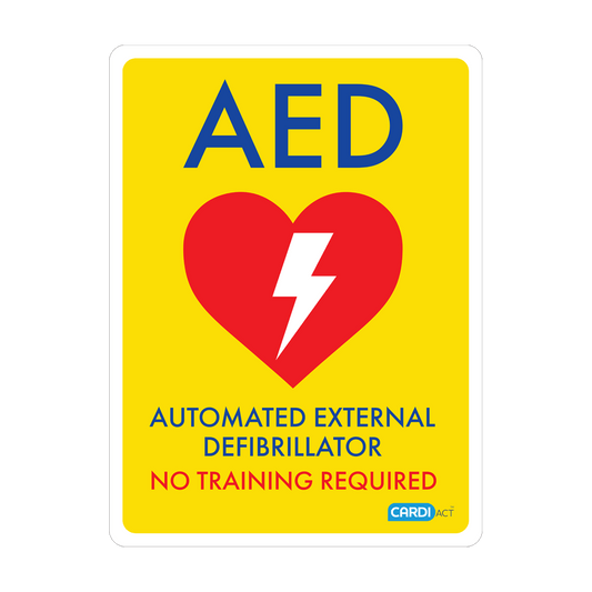 CARDIACT Yellow Poly AED Sign - No Training Required 22.5 x 30cm