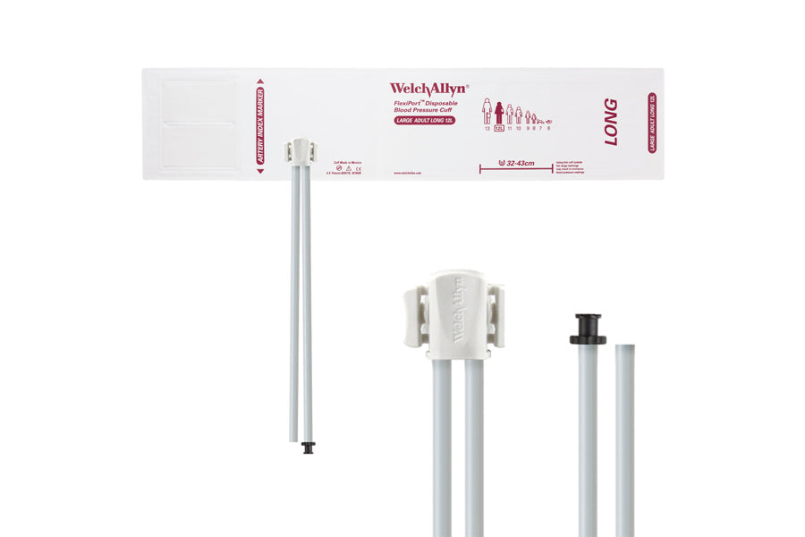 Hillrom - Welch Allyn Soft Disposable FlexiPort Cuff - Two-Tube, Tri-Purpose and Empty Tube, Large Adult Long, Size 12L, 32-43 cm