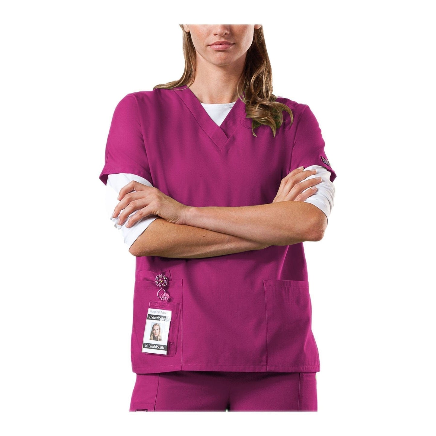 Cherokee Top S Cherokee Workwear Top WW V-Neck Top Azalea