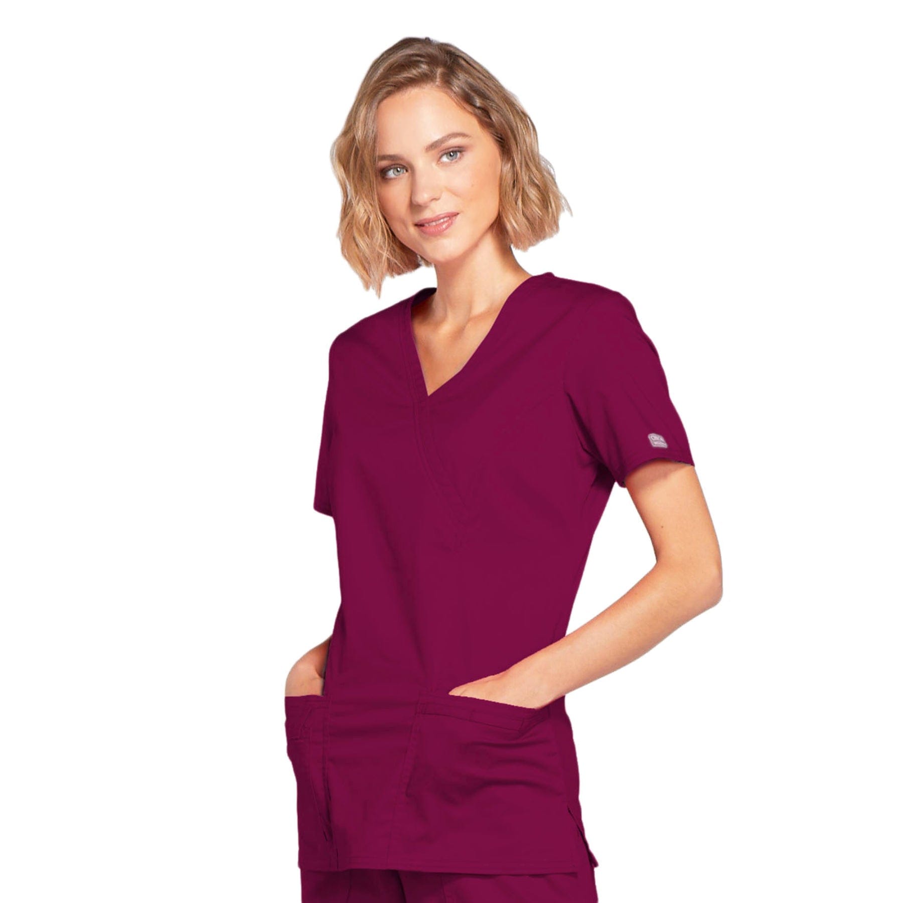 Cherokee Scrubs Top Cherokee 4728 Core Stretch Mock Wrap Top Wine