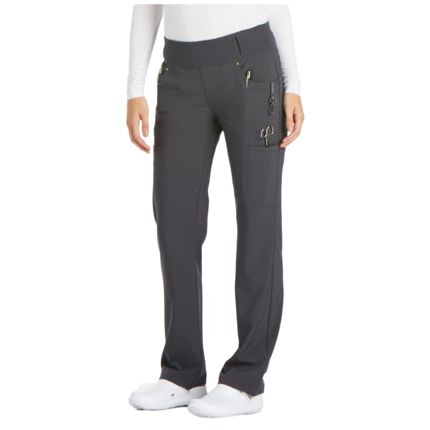 Cherokee CK002 Pewter - iflex Mid Rise Straight Leg Pull-on Pant