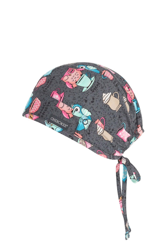 Cherokee CK513 Unisex Print Scrub Hat Unisex Hat Owl I Need Is Coffee