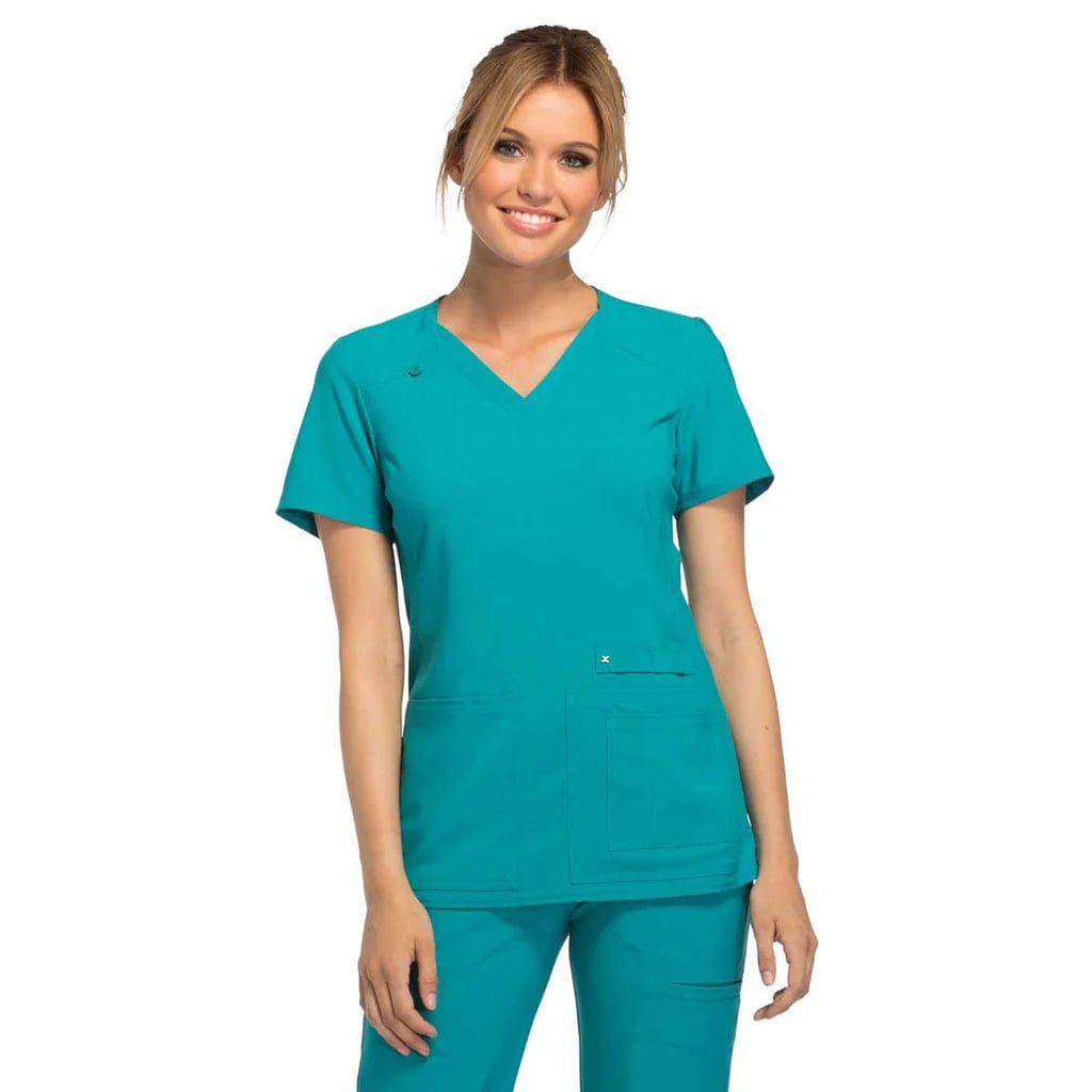 Cherokee Scrub Tops 2XL Cherokee CK605 Teal Blue Scrubs Top iflex Contemporary