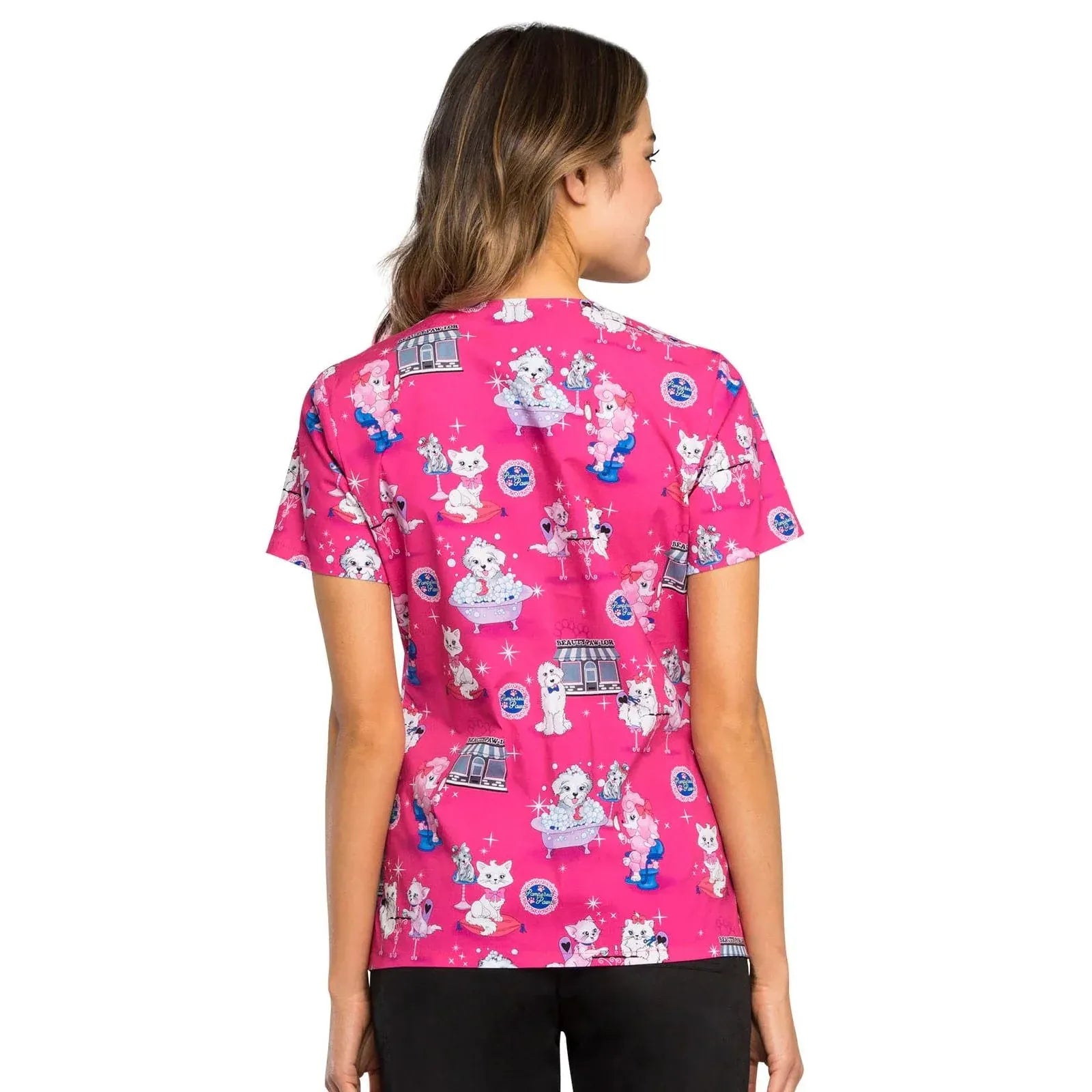 Cherokee Scrub Tops XXS Cherokee CK614 Beauty Paw-lor Scrub Top