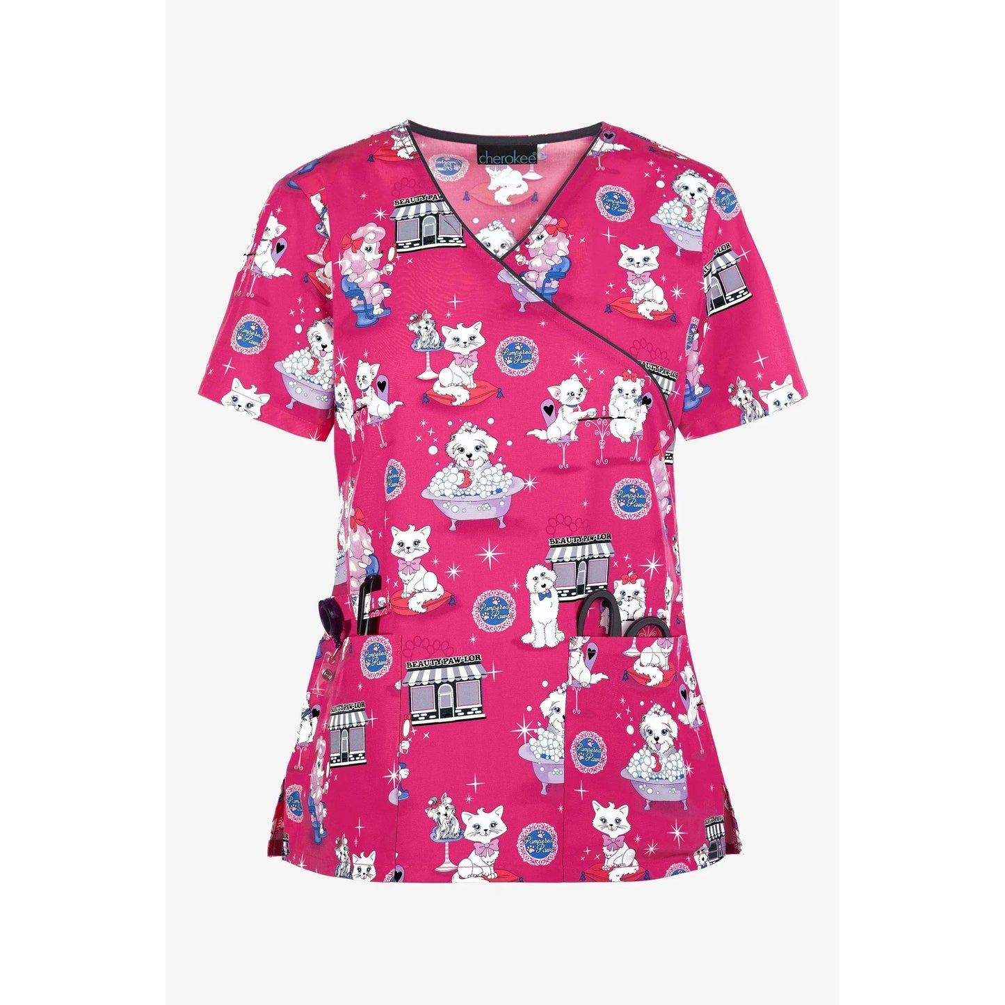 Cherokee Scrub Tops XXS Cherokee CK614 Beauty Paw-lor Scrub Top