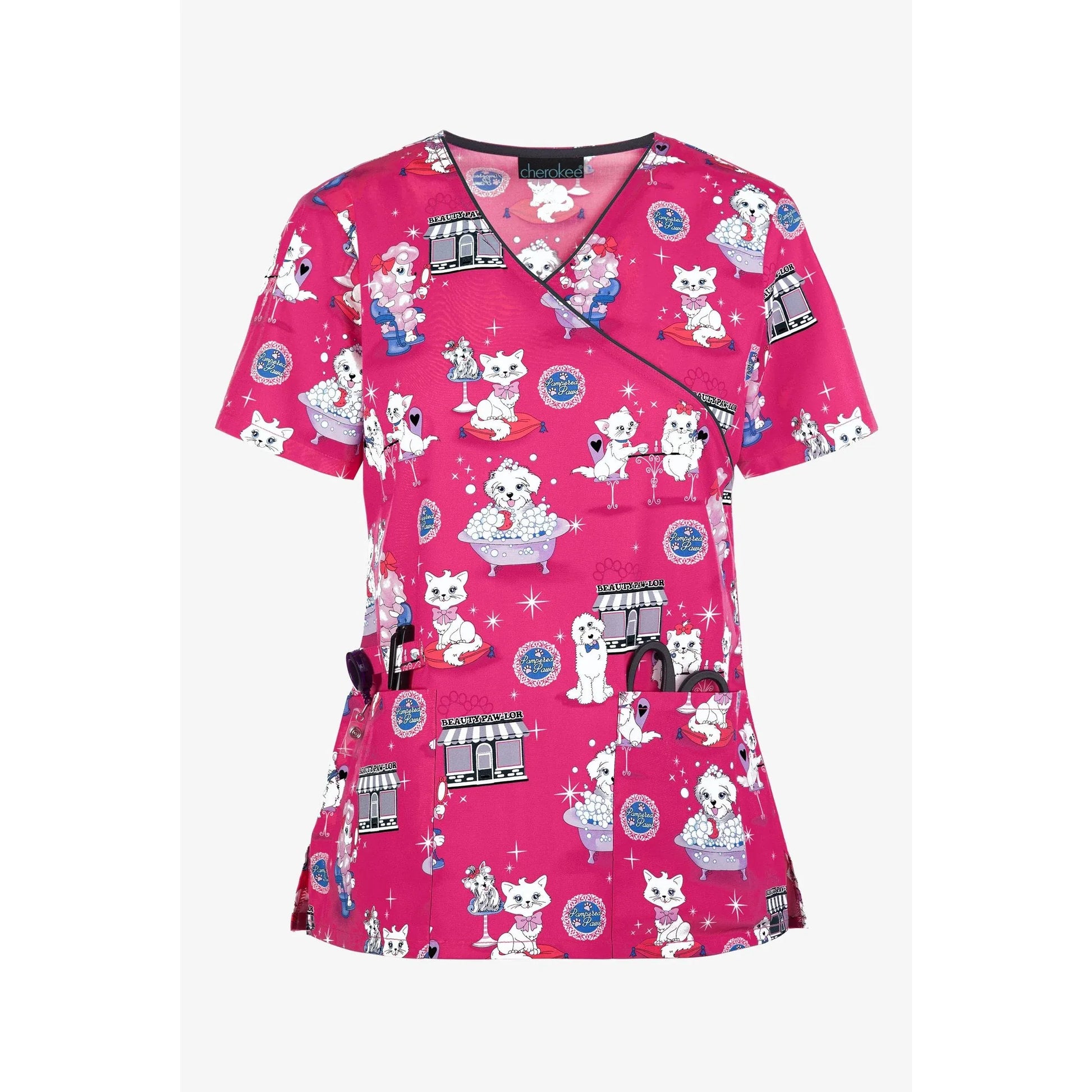 Cherokee Scrub Tops XXS Cherokee CK614 Beauty Paw-lor Scrub Top