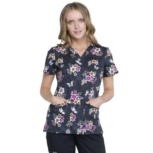 Cherokee Scrub Tops 2XL Cherokee CK616 Butterflies And Blossoms