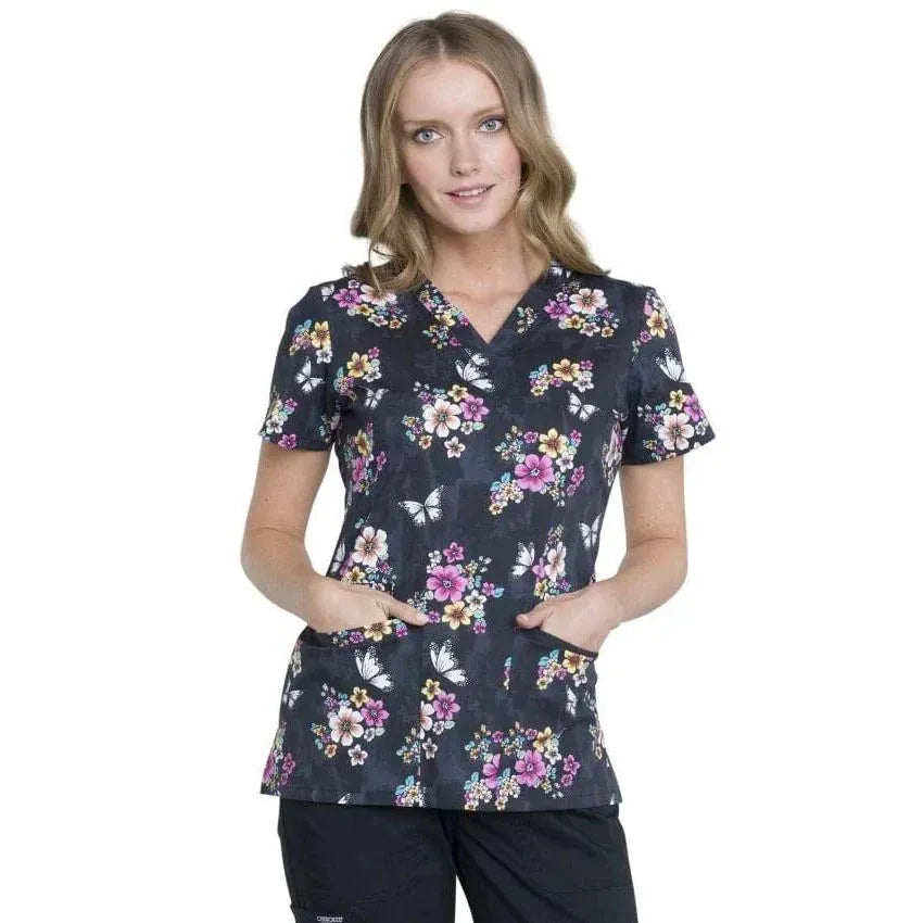 Cherokee Scrub Tops 2XL Cherokee CK616 Butterflies And Blossoms