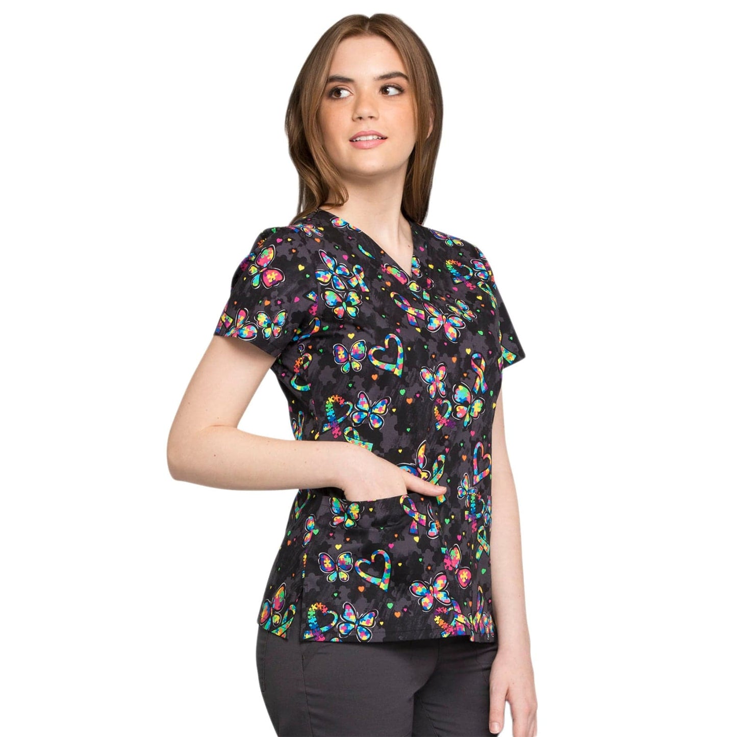 Cherokee Scrub Tops 2XL Cherokee CK616 One Piece At A Time Scrubs Top Women