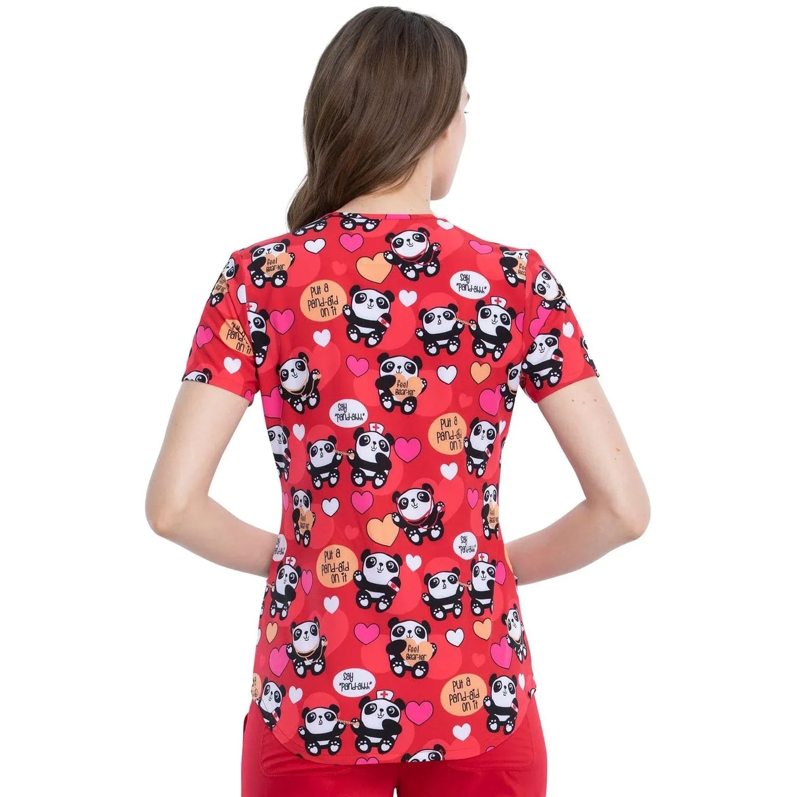 Cherokee Cherokee CK616 Panda Lovin Scrubs Top Valentines Day Modern