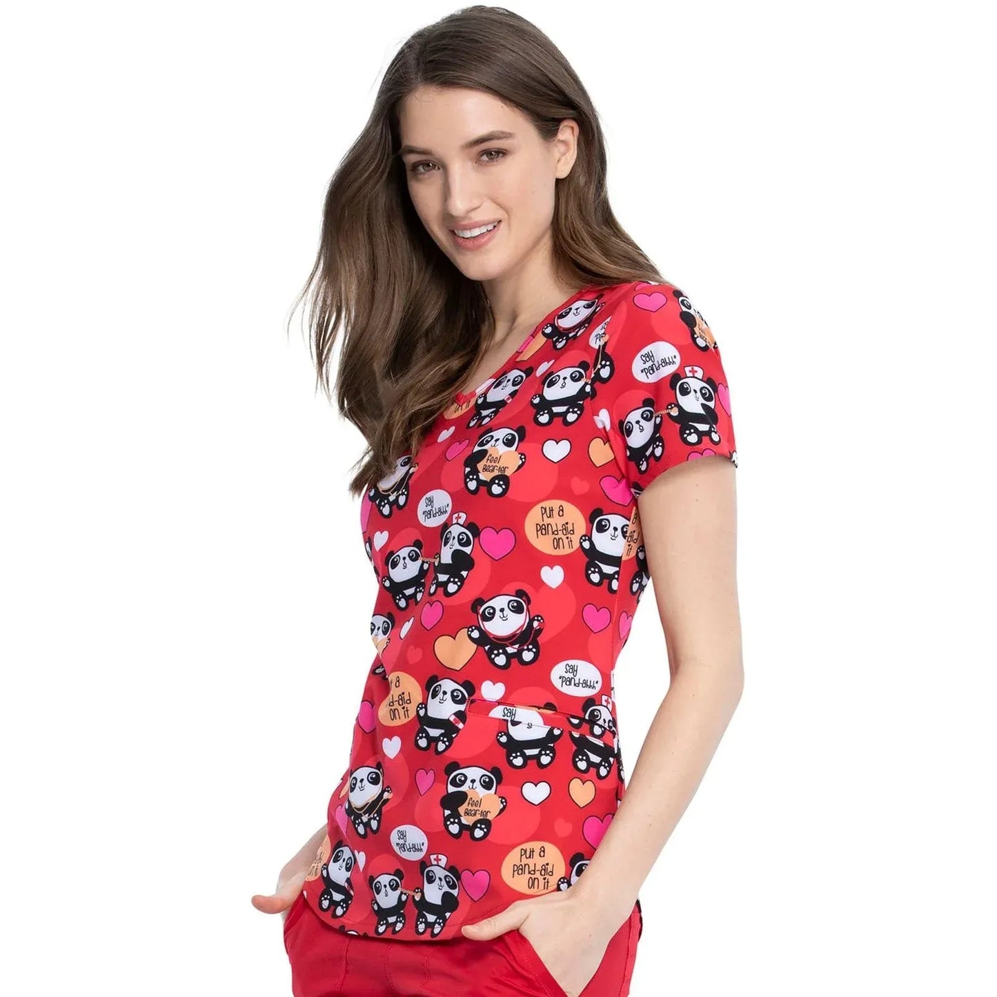 Cherokee Cherokee CK616 Panda Lovin Scrubs Top Valentines Day Modern