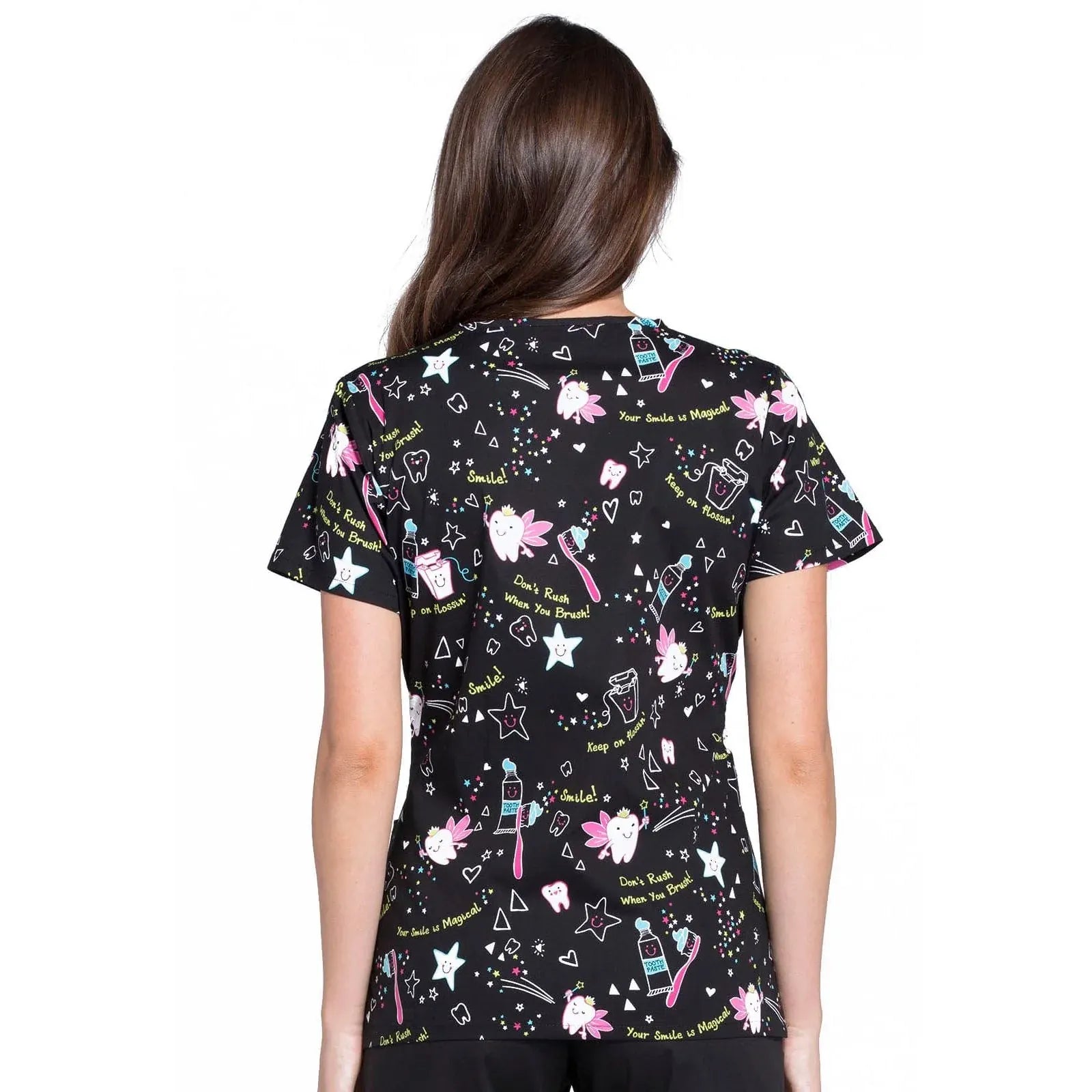 Cherokee Scrub Tops Cherokee CK616 Tooth Fairy Magic Scrubs Top Women