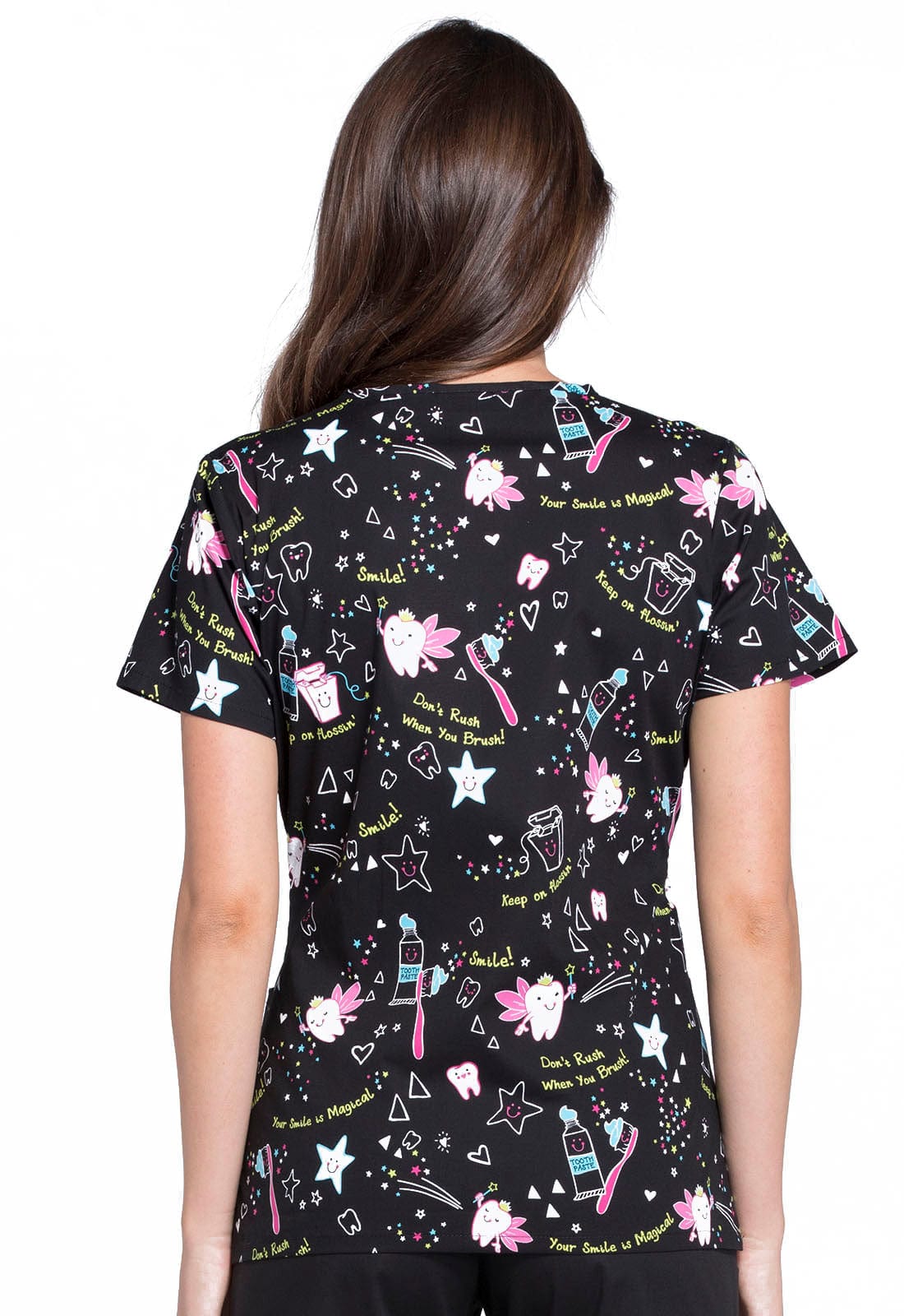 Cherokee Scrub Tops Cherokee CK616 Tooth Fairy Magic Scrubs Top Women