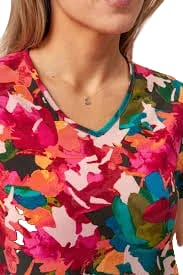 Cherokee CK637 V-Neck Scrubs Top Women Top Abstract Petals
