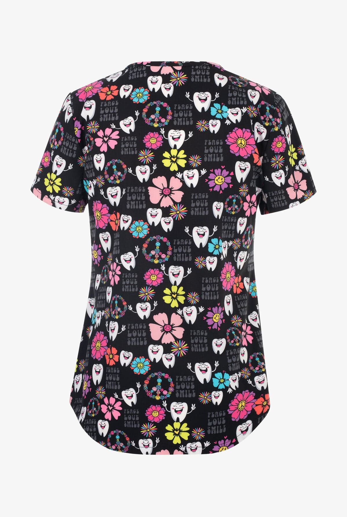 Cherokee CK637 V-Neck Scrubs Print Top Peace Love Smile