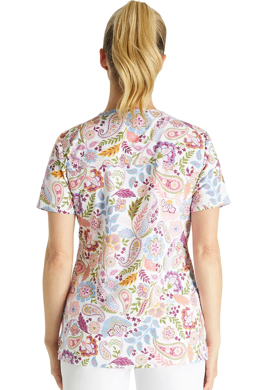 Cherokee CK671 V-Neck Floral Print Scrubs Top Women's Nursing