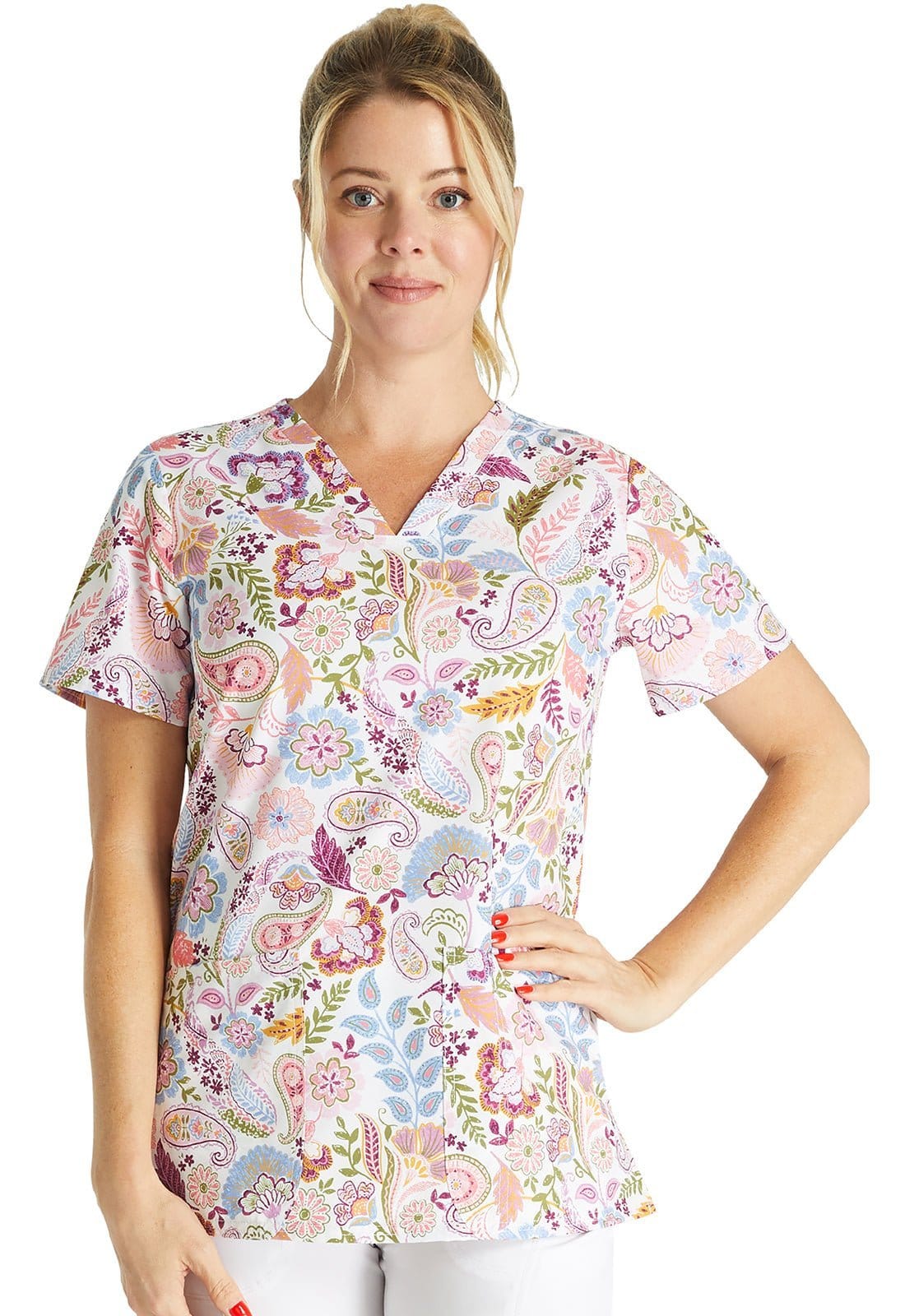 Cherokee CK671 V-Neck Print Top Women Top Paisley Party 1