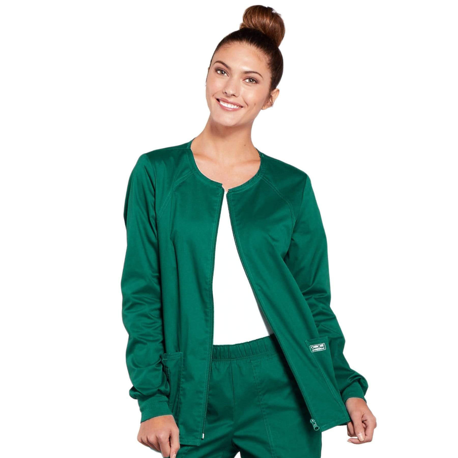 Cherokee Scrubs Jacket M Cherokee Core Stretch 4315 Scrubs Jacket Women's Zip Front Warm-Up Hunter Green