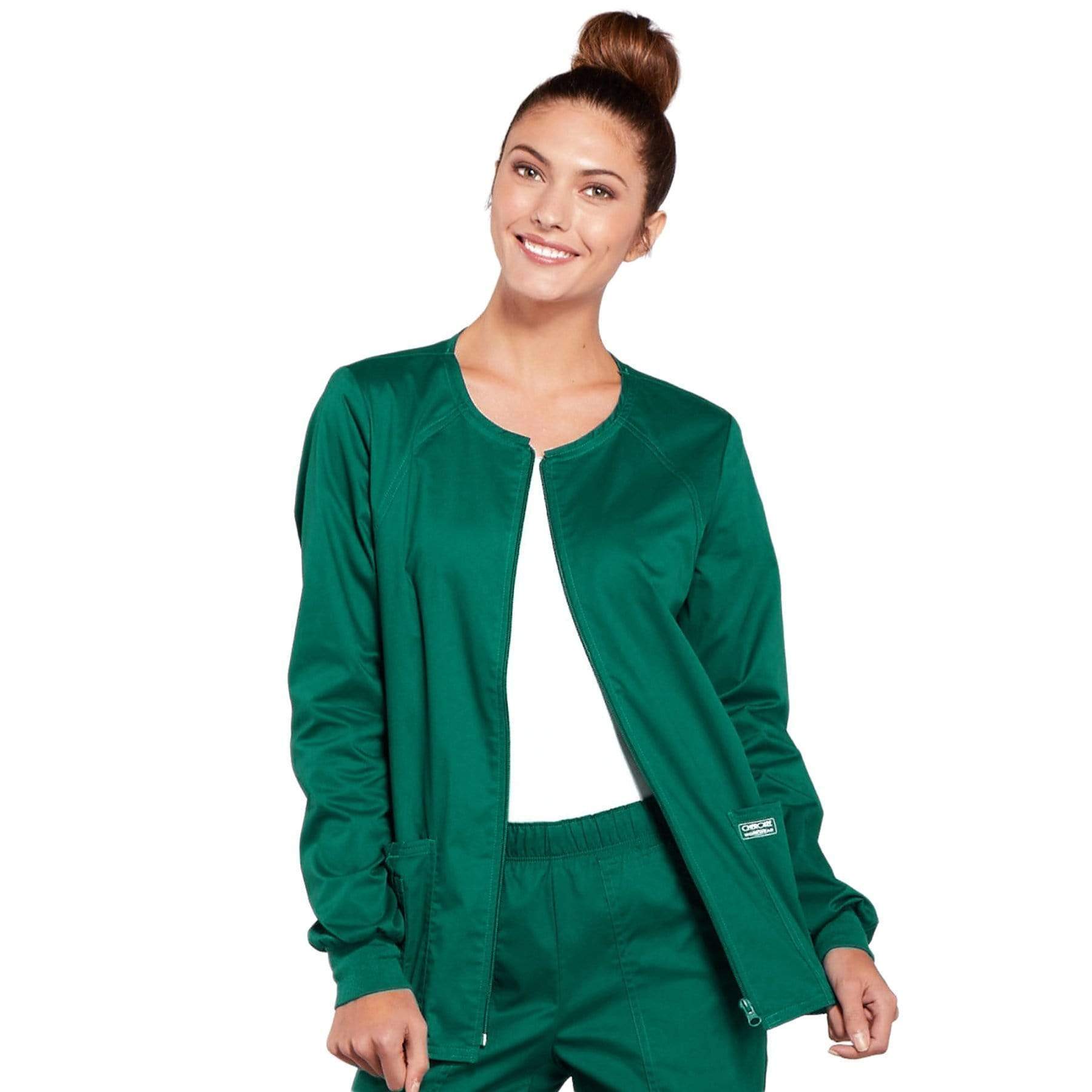 Cherokee Scrubs Jacket M Cherokee Core Stretch 4315 Scrubs Jacket Women's Zip Front Warm-Up Hunter Green