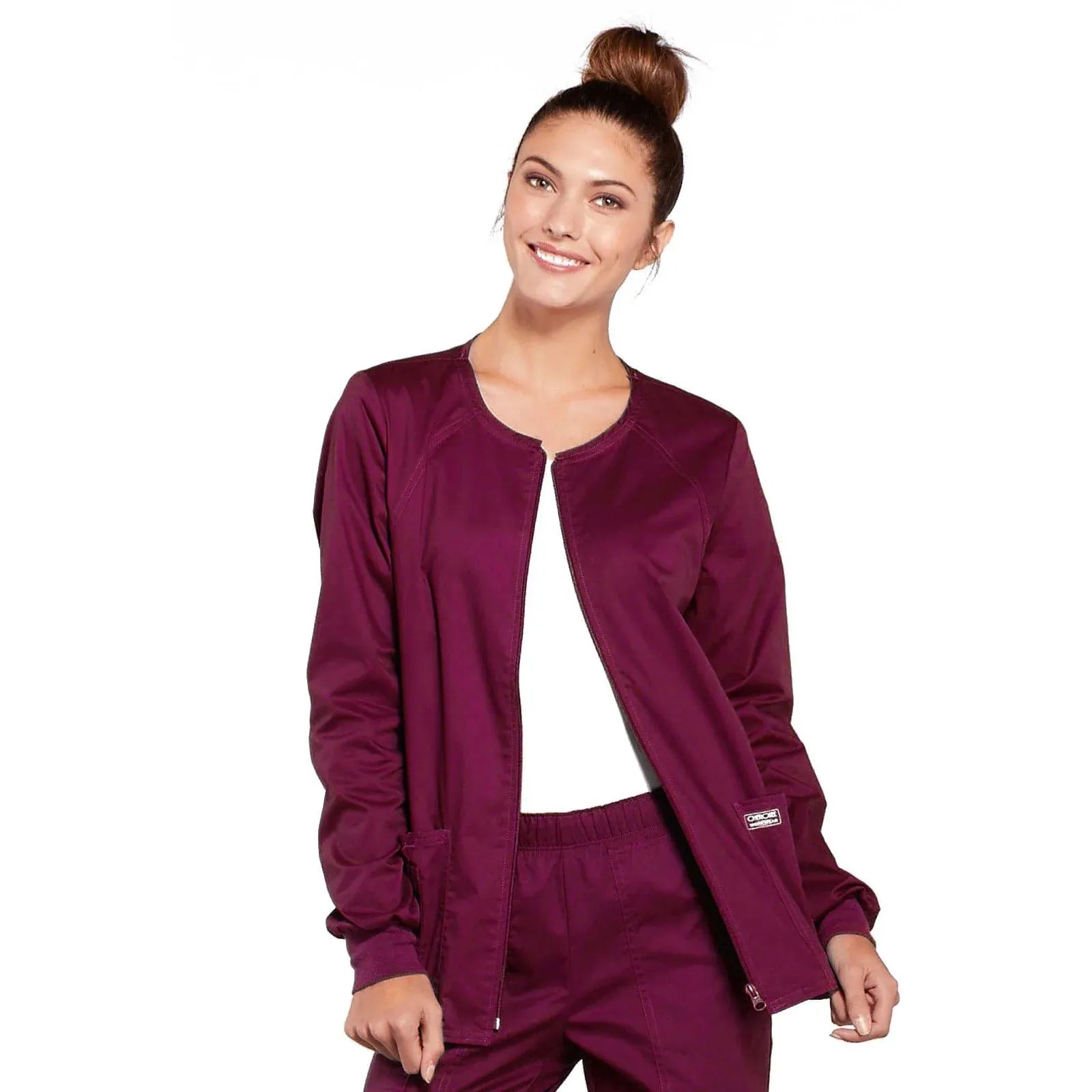 Cherokee Scrubs Jacket 2XL Cherokee Core Stretch 4315 Scrubs Jacket Women's Zip Front Warm-Up Wine