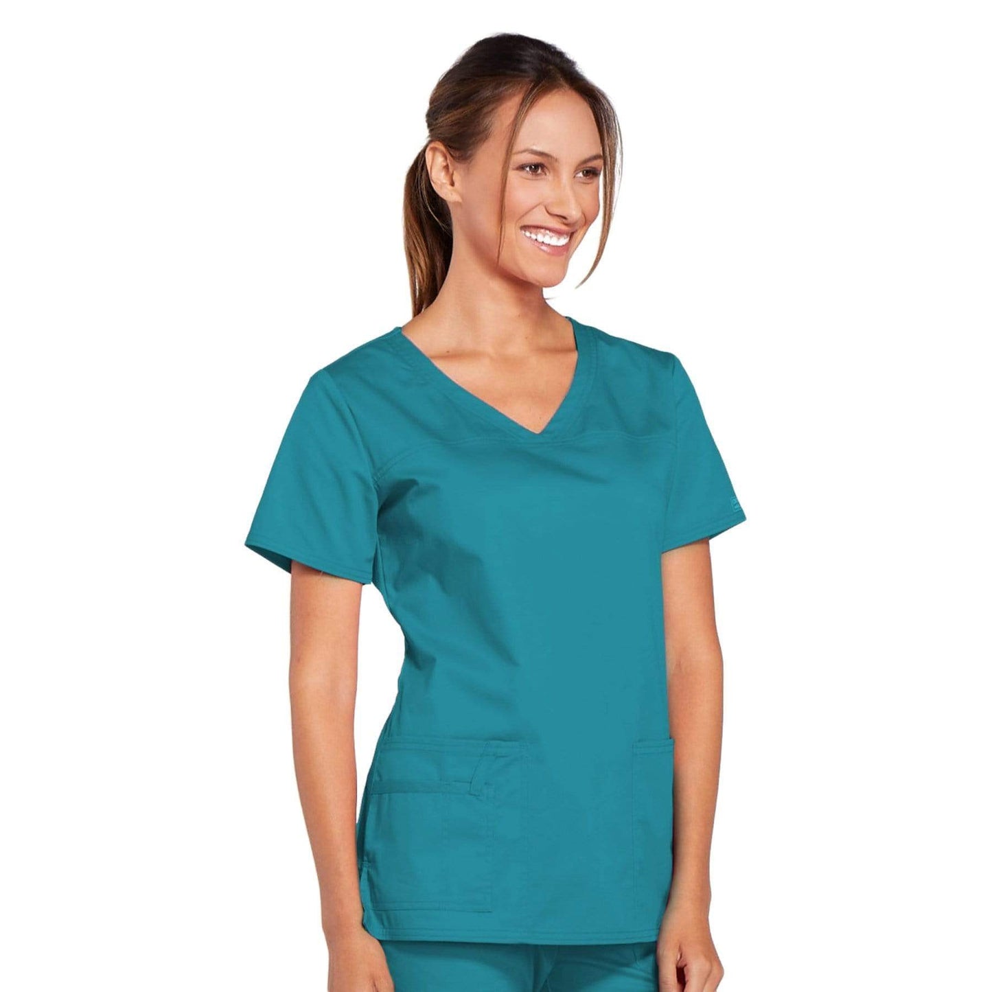 Cherokee Scrubs Top Cherokee Core Stretch 4727 Scrubs Top Women's V-Neck Teal Blue