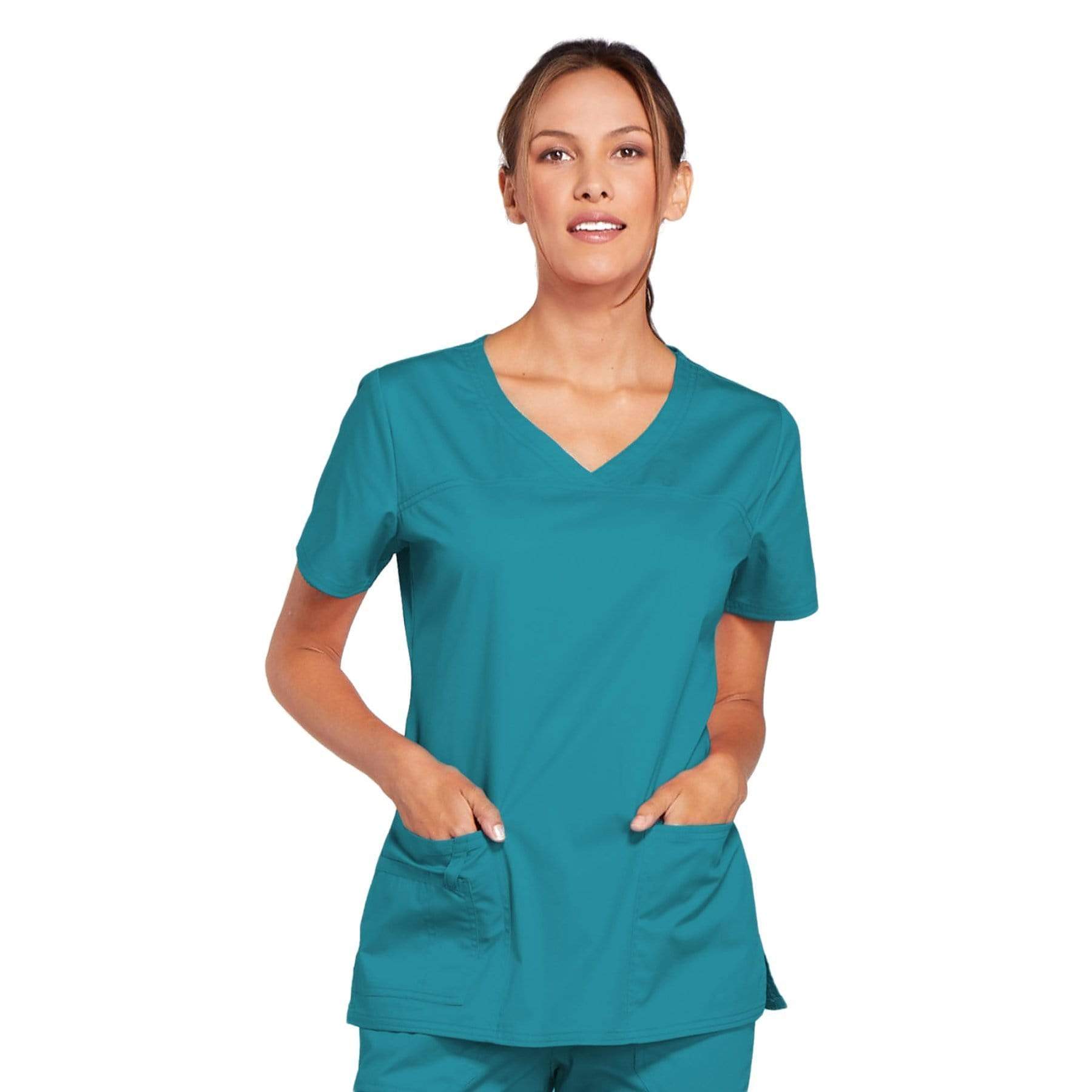 Cherokee Scrubs Top 2XL Cherokee Core Stretch 4727 Scrubs Top Women's V-Neck Teal Blue