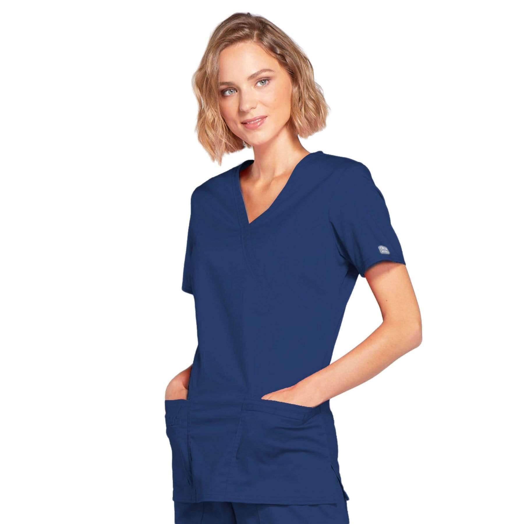 Cherokee Scrubs Top 2XL Cherokee Core Stretch 4728 Scrubs Top Women's Mock Wrap Navy