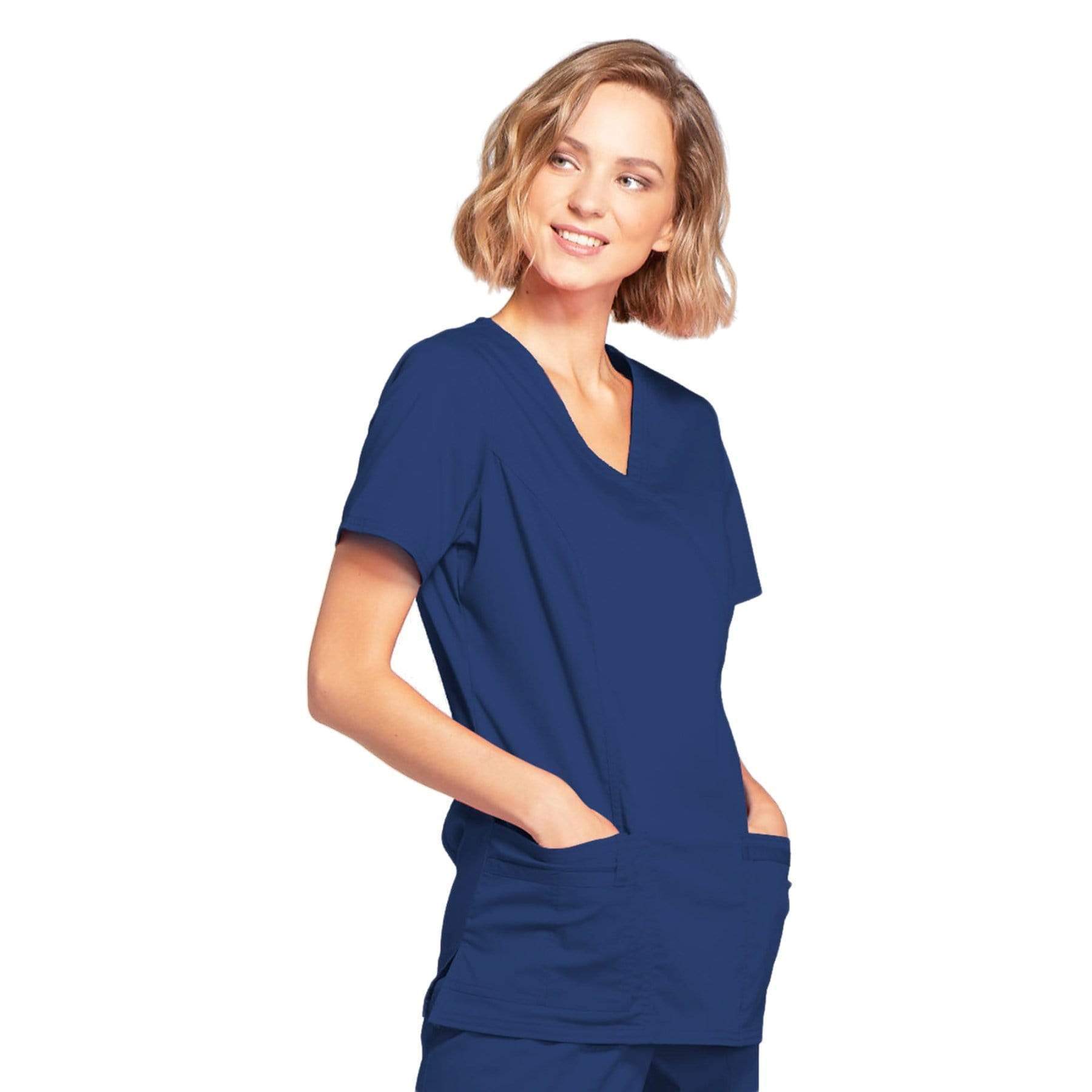 Cherokee Scrubs Top Cherokee Core Stretch 4728 Scrubs Top Women's Mock Wrap Navy
