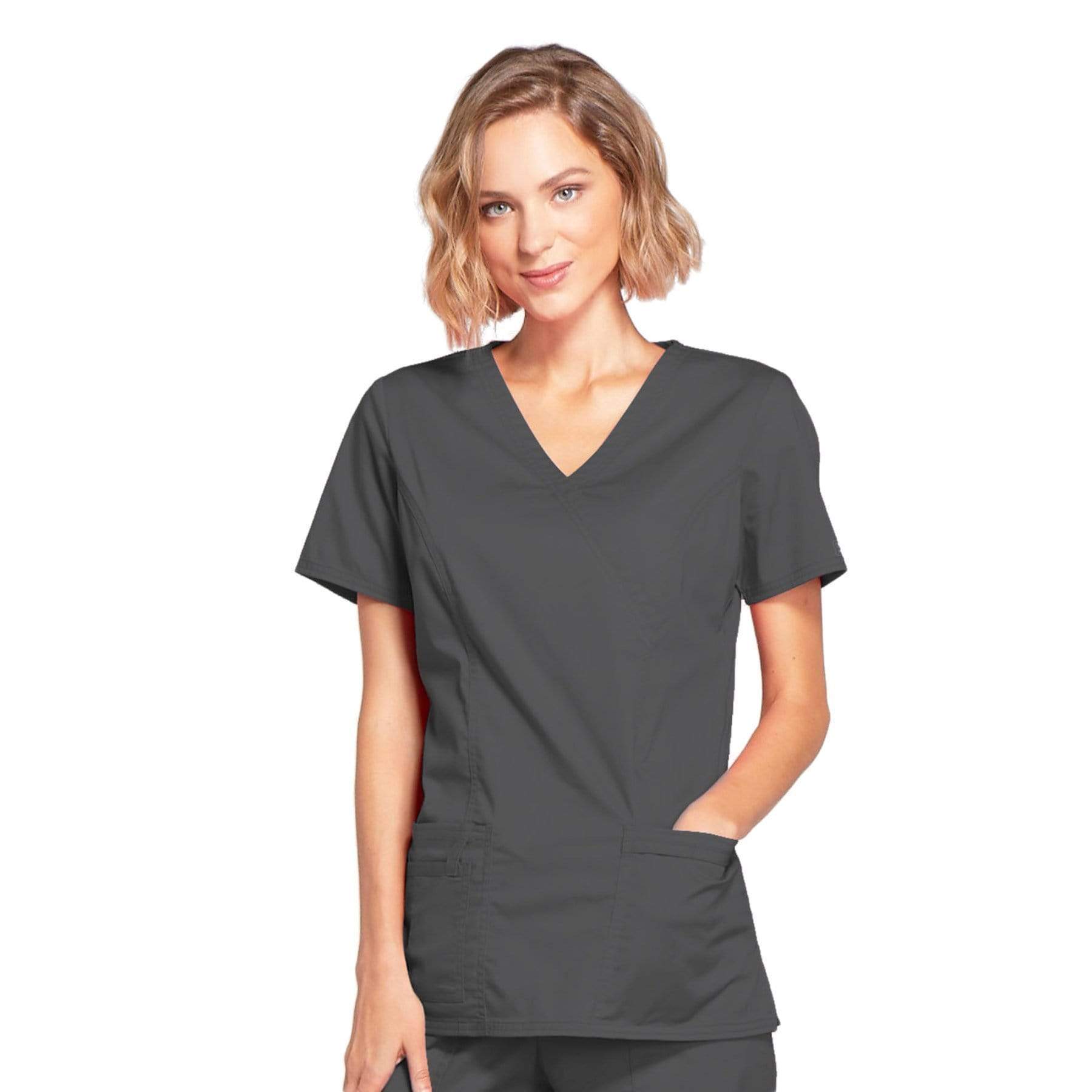 Cherokee Scrubs Top XS Cherokee Core Stretch 4728 Scrubs Top Women's Mock Wrap Pewter
