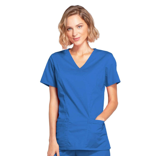 Cherokee Scrubs Top Cherokee Core Stretch 4728 Scrubs Top Women's Mock Wrap Royal