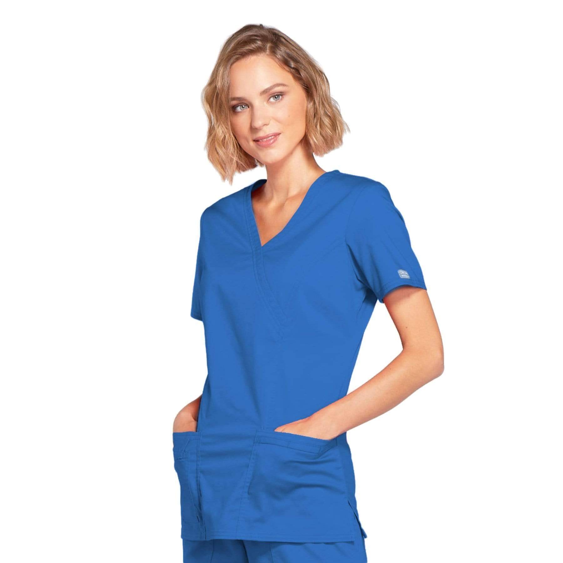 Cherokee Scrubs Top Cherokee Core Stretch 4728 Scrubs Top Women's Mock Wrap Royal