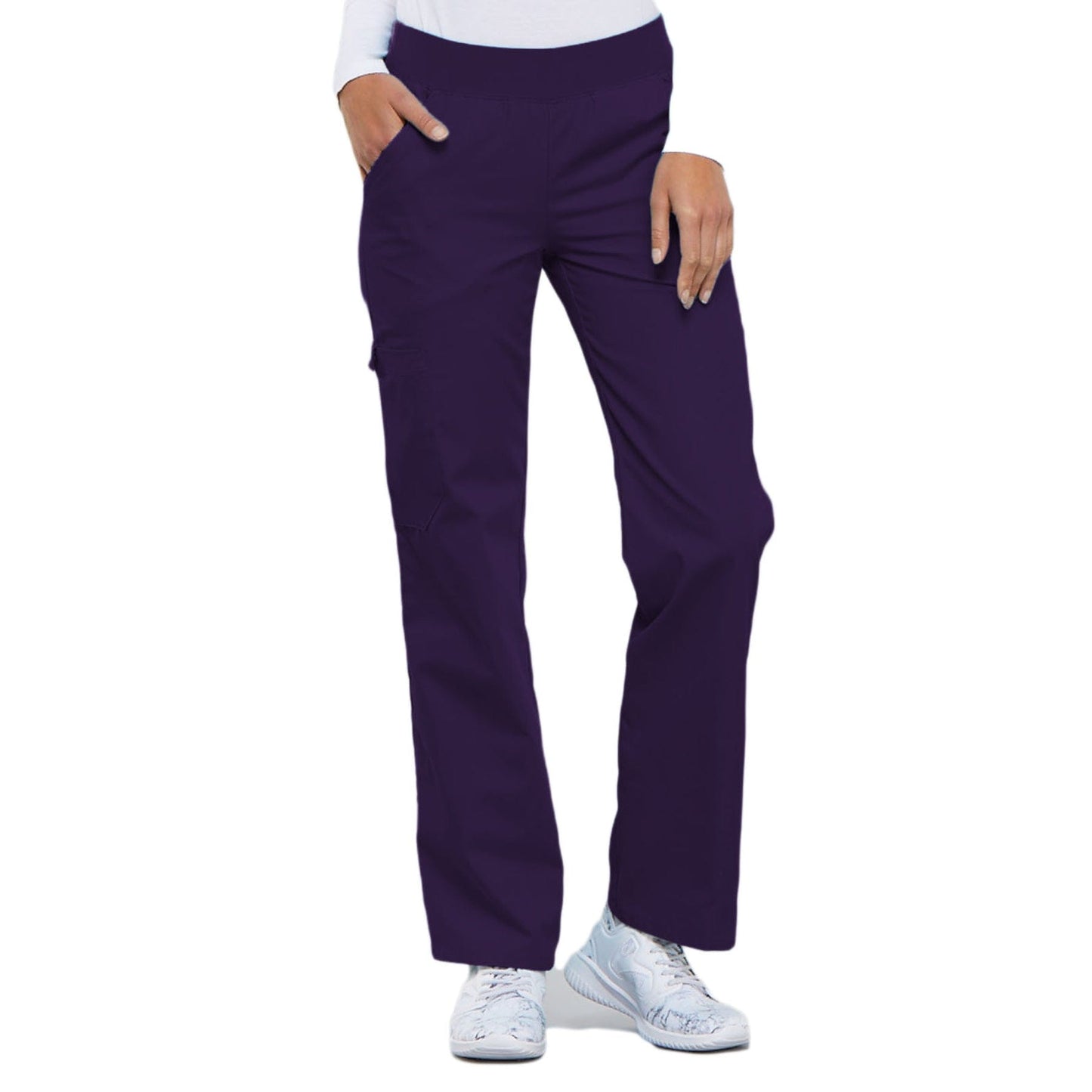 Cherokee Scrubs Pants M / Regular Length Cherokee Flexibles 2085 Scrubs Pants Womens Mid Rise Knit Waist Pull-On Eggplant