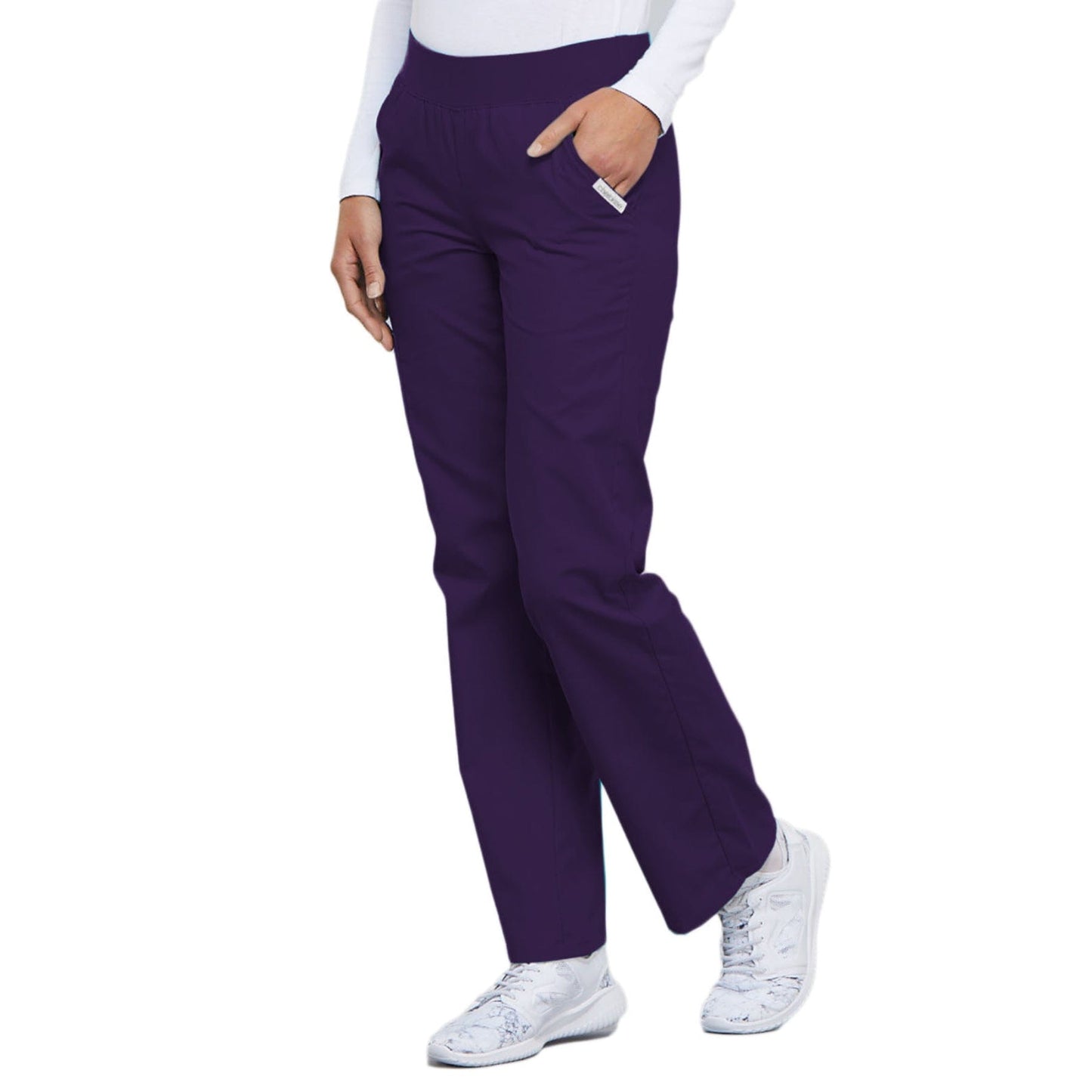 Cherokee Scrubs Pants M / Regular Length Cherokee Flexibles 2085 Scrubs Pants Womens Mid Rise Knit Waist Pull-On Eggplant