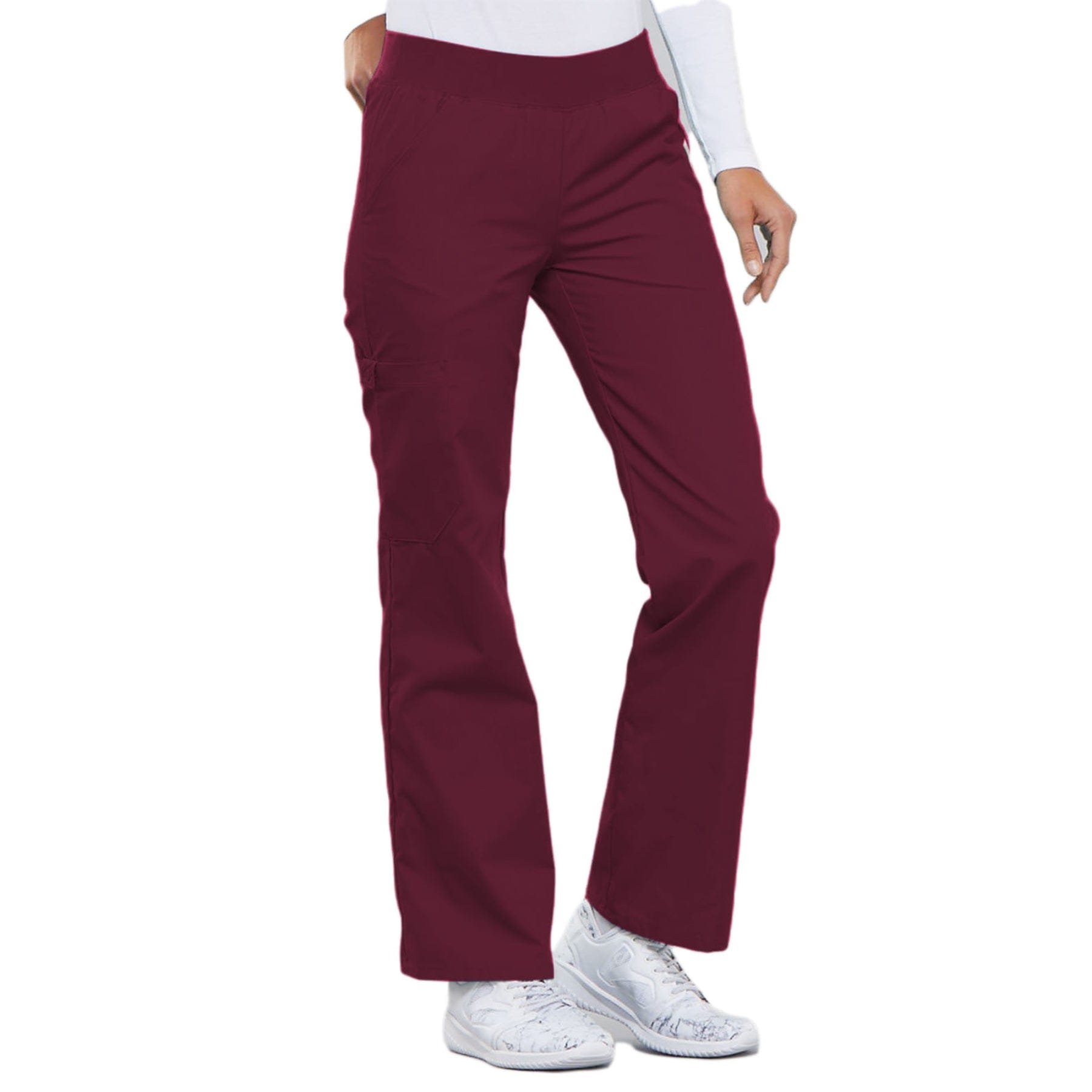 Cherokee Scrubs Pants Cherokee Flexibles 2085 Scrubs Pants Womens Mid Rise Knit Waist Pull-On Wine
