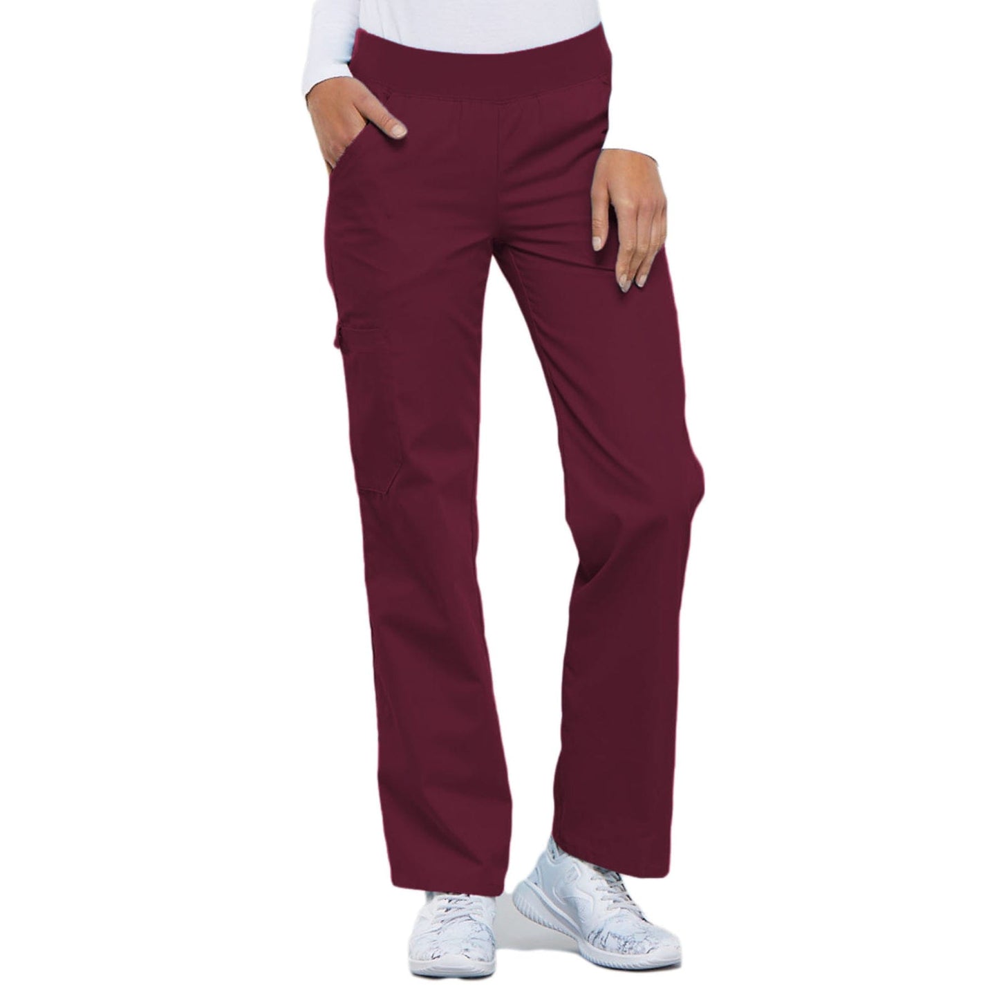 Cherokee Scrubs Pants Cherokee Flexibles 2085 Scrubs Pants Womens Mid Rise Knit Waist Pull-On Wine