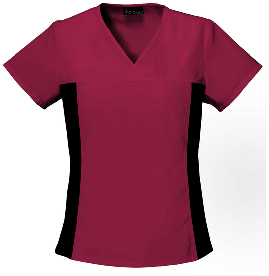 Cherokee Scrubs Top 4XL Cherokee Flexibles 2874 Scrubs Top Womens V-Neck Knit Panel Wine